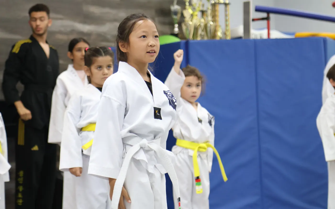 Students lined up at a belt ceremony